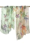 Shop_Pashma_Green Flora And Fauna Linen Scarf _at_Aza_Fashions