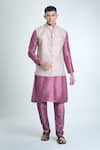 Arihant Rai Sinha Wine Jacquard, Silk Embroidery Scallop Woven Bundi And Kurta Set at Aza Fashions Arihant Rai Sinha_Wine Jacquard, Silk Embroidery Scallop Woven Bundi And Kurta Set_at_Aza_Fashions