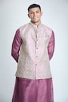 Buy Arihant Rai Sinha Wine Jacquard, Silk Embroidery Scallop Woven Bundi And Kurta Set Buy_Arihant Rai Sinha_Wine Jacquard, Silk Embroidery Scallop Woven Bundi And Kurta Set