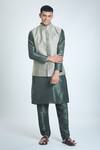 Buy_Arihant Rai Sinha_Green Jacquard, Silk Embroidery Leaf Woven Bundi And Kurta Set_at_Aza_Fashions