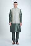 Arihant Rai Sinha_Green Jacquard, Silk Embroidery Leaf Woven Bundi And Kurta Set_Online_at_Aza_Fashions