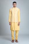 Aryavir Malhotra_Yellow Silk Blend Embroidery Mirror Nehru Jacket _Online_at_Aza_Fashions