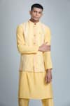 Shop_Aryavir Malhotra_Yellow Silk Blend Embroidery Mirror Nehru Jacket _Online_at_Aza_Fashions