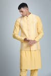 Aryavir Malhotra_Yellow Silk Blend Embroidery Mirror Nehru Jacket _at_Aza_Fashions