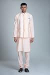 Buy_Aryavir Malhotra_Peach Silk Blend Embroidery Mirror Bundi And Kurta Set _at_Aza_Fashions