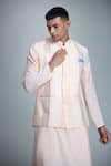 Buy_Aryavir Malhotra_Peach Silk Blend Embroidery Mirror Bundi And Kurta Set _Online_at_Aza_Fashions