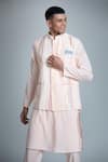 Shop_Aryavir Malhotra_Peach Silk Blend Embroidery Mirror Bundi And Kurta Set _Online_at_Aza_Fashions