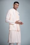 Aryavir Malhotra_Peach Silk Blend Embroidery Mirror Bundi And Kurta Set _at_Aza_Fashions