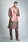 Buy_Arihant Rai Sinha_Brown Jacquard, , Satin Embroidery Flower Woven Bundi And Kurta Set _at_Aza_Fashions