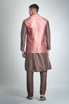 Shop_Arihant Rai Sinha_Brown Jacquard, , Satin Embroidery Flower Woven Bundi And Kurta Set _at_Aza_Fashions