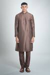Arihant Rai Sinha_Brown Jacquard, , Satin Embroidery Flower Woven Bundi And Kurta Set _Online_at_Aza_Fashions