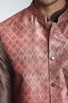 Buy_Arihant Rai Sinha_Brown Jacquard, , Satin Embroidery Flower Woven Bundi And Kurta Set _Online_at_Aza_Fashions