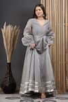 Shop_Suti Kapda_Grey Chanderi Gota Patti V-neck Embroidered Flared Gown _Online_at_Aza_Fashions