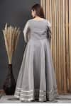 Shop_Suti Kapda_Grey Chanderi Gota Patti V-neck Embroidered Flared Gown _at_Aza_Fashions
