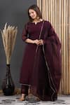 Shop_SUTI KAPDA_Wine Chanderi Embroidery Gota Patti Notched Kurta And Pant Set _Online_at_Aza_Fashions