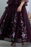 SUTI KAPDA_Purple Chanderi Hand Painted Floral Stand Collar Lehenga Set _Online_at_Aza_Fashions