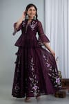 Shop_SUTI KAPDA_Purple Chanderi Hand Painted Floral Stand Collar Lehenga Set _Online_at_Aza_Fashions