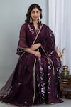 Shop_SUTI KAPDA_Purple Chanderi Hand Painted Floral Stand Collar Lehenga Set 