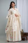 SUTI KAPDA_Off White Chanderi Hand Painted Floral Stand Collar Lehenga Set _at_Aza_Fashions