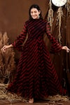 Buy_SUTI KAPDA_Black Chiffon Leheriya High Neck Pattern Bell Sleeves Gown _at_Aza_Fashions