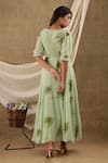 SUTI KAPDA_Green Chiffon Georgette Hand Painted Botanical V Neck Print Maxi Dress _Online_at_Aza_Fashions