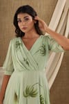 Buy_SUTI KAPDA_Green Chiffon Georgette Hand Painted Botanical V Neck Print Maxi Dress _Online_at_Aza_Fashions