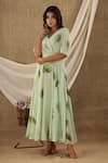 Shop_SUTI KAPDA_Green Chiffon Georgette Hand Painted Botanical V Neck Print Maxi Dress _Online_at_Aza_Fashions