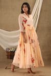 Shop_SUTI KAPDA_Peach Chiffon Georgette Hand Painted Floral Veil V Neck Veli Maxi Dress _Online_at_Aza_Fashions