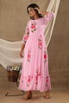 Buy_SUTI KAPDA_Pink Chiffon Georgette Hand Painted Floral Round Maxi Dress _at_Aza_Fashions