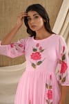 SUTI KAPDA_Pink Chiffon Georgette Hand Painted Floral Round Maxi Dress _Online_at_Aza_Fashions