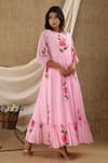 Buy_SUTI KAPDA_Pink Chiffon Georgette Hand Painted Floral Round Maxi Dress _Online_at_Aza_Fashions