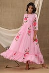 SUTI KAPDA_Pink Chiffon Georgette Hand Painted Floral Round Maxi Dress _at_Aza_Fashions