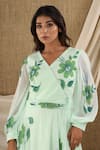 Buy_SUTI KAPDA_Green Chiffon Georgette Hand Painted Floral V Neck Midi Dress _Online_at_Aza_Fashions