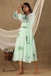 Shop_SUTI KAPDA_Green Chiffon Georgette Hand Painted Floral V Neck Midi Dress _Online_at_Aza_Fashions