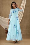 Buy_SUTI KAPDA_Blue Chiffon Georgette Hand Painted Flower Round Maxi Dress _at_Aza_Fashions