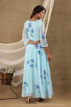 SUTI KAPDA_Blue Chiffon Georgette Hand Painted Flower Round Maxi Dress _Online_at_Aza_Fashions