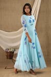 Shop_SUTI KAPDA_Blue Chiffon Georgette Hand Painted Flower Round Maxi Dress _Online_at_Aza_Fashions