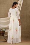 SUTI KAPDA_White Chiffon Georgette Hand Painted Flower Round Dress _Online_at_Aza_Fashions