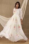 Buy_SUTI KAPDA_White Chiffon Georgette Hand Painted Flower Round Dress _Online_at_Aza_Fashions