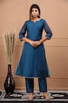 SUTI KAPDA_Blue Chanderi Embroidered Lace Notched Work Kurta Pant Set _Online_at_Aza_Fashions