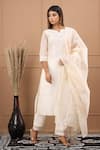 Buy_SUTI KAPDA_Off White Chanderi Embroidered Lace Notched Work A-line Kurta Pant Set _at_Aza_Fashions