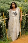 Buy_Richa Khemka_White Organza Applique Rose Spread V Neck Azalea Dress With Cape _at_Aza_Fashions