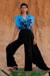 Buy_Richa Khemka_Black Modal Satin Dahlia Top Cowl Neck Quilted Jacket And Draped Pant Set _at_Aza_Fashions