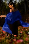 Shop_Richa Khemka_Blue Organza Applique Hydrangea Cape Front Open With Sarong Dress _at_Aza_Fashions