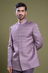 Shop_Aryavir Malhotra_Purple Bandhgala Imported Jacquard Embroidery Bullian Bloom With Pant _Online_at_Aza_Fashions