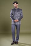 Buy_Aryavir Malhotra_Grey Bandhgala Embroidered Suede Sequin Garden With Pant _at_Aza_Fashions