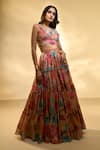 Alaya Advani_Multi Color Blouse And Lehenga Tissue Printed Big Florals V Neck Tiered Set _Online_at_Aza_Fashions