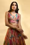 Buy_Alaya Advani_Multi Color Blouse And Lehenga Tissue Printed Big Florals V Neck Tiered Set _Online_at_Aza_Fashions