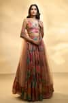 Shop_Alaya Advani_Multi Color Blouse And Lehenga Tissue Printed Big Florals V Neck Tiered Set _Online_at_Aza_Fashions