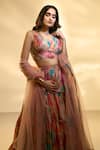 Buy_Alaya Advani_Multi Color Blouse And Lehenga Tissue Printed Big Florals V Neck Tiered Set 